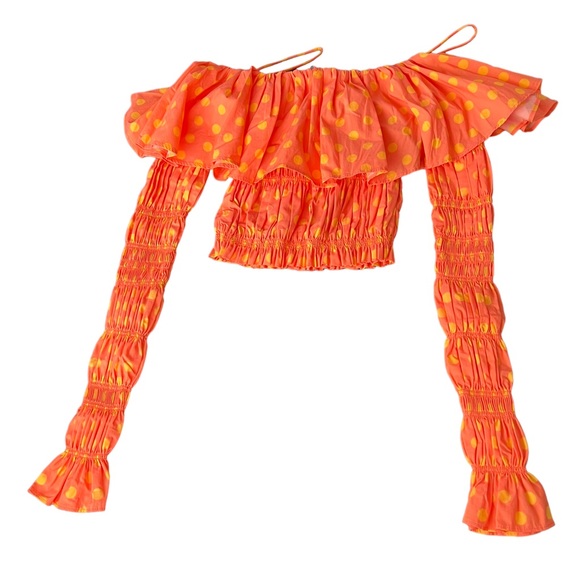 CAROLINE CONSTAS Lydia Top in Salmon & Orange Polka Dot Women’s Size XS - Picture 5 of 9